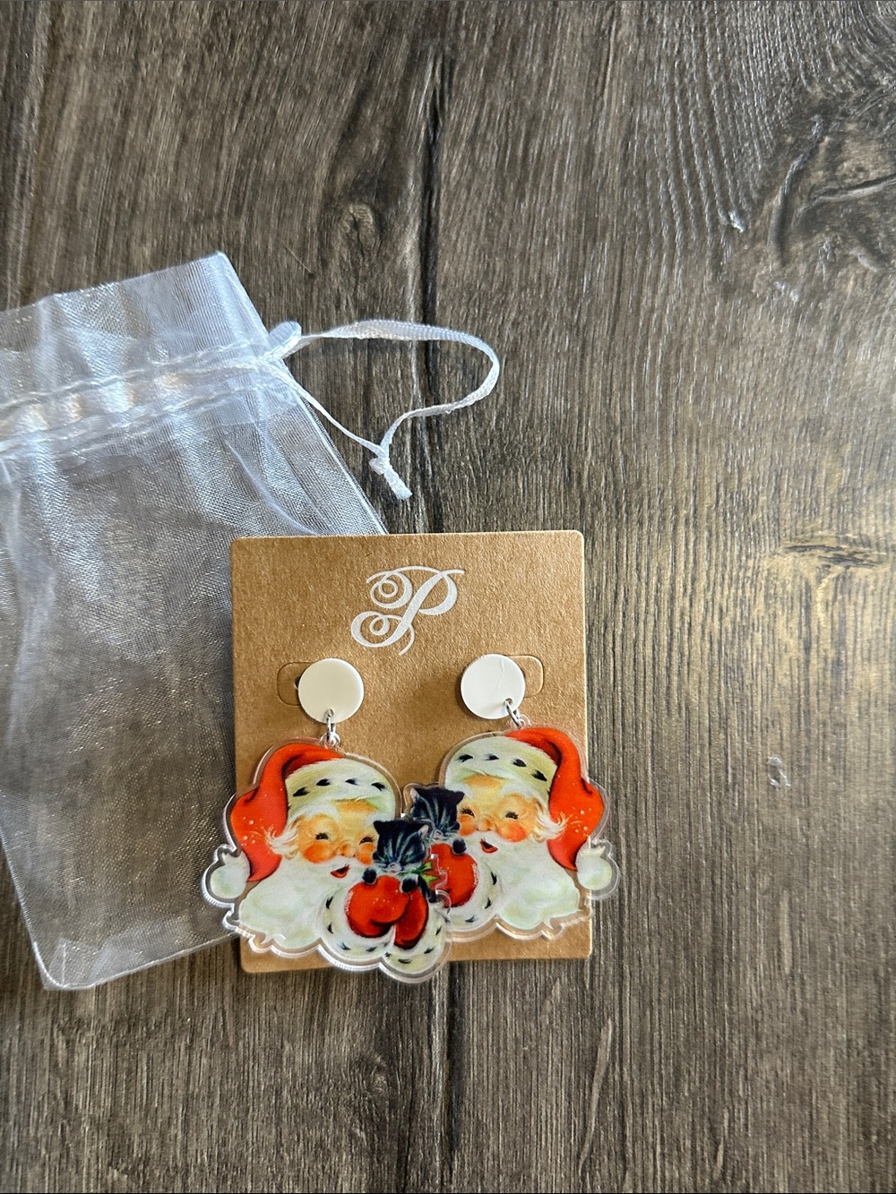 Plunder Red and White Santa Face Drop Earrings